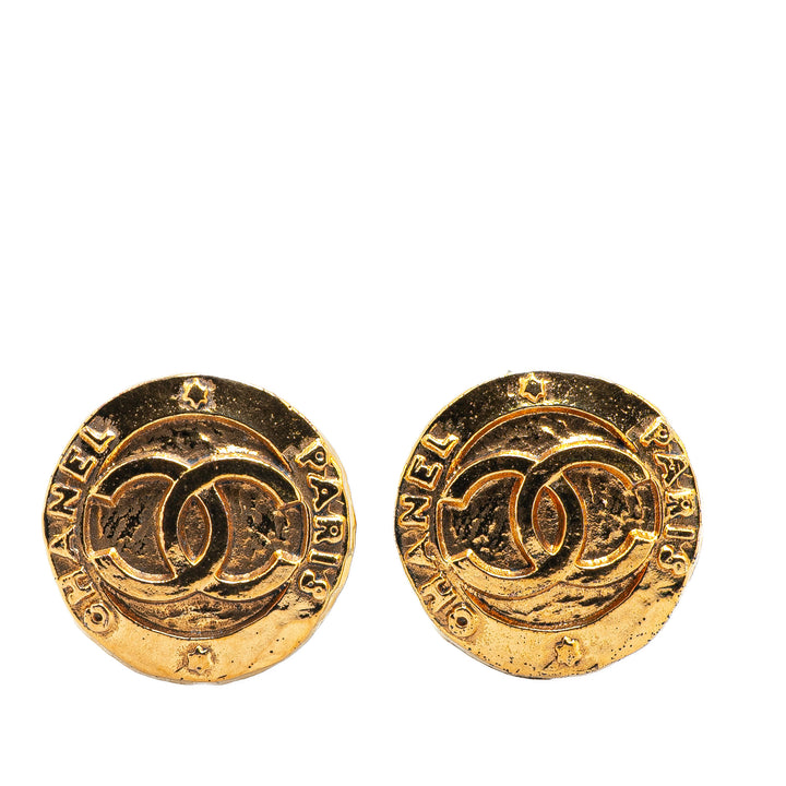 Gold Plated CC Round Clip on Earrings Gold - Gaby Paris