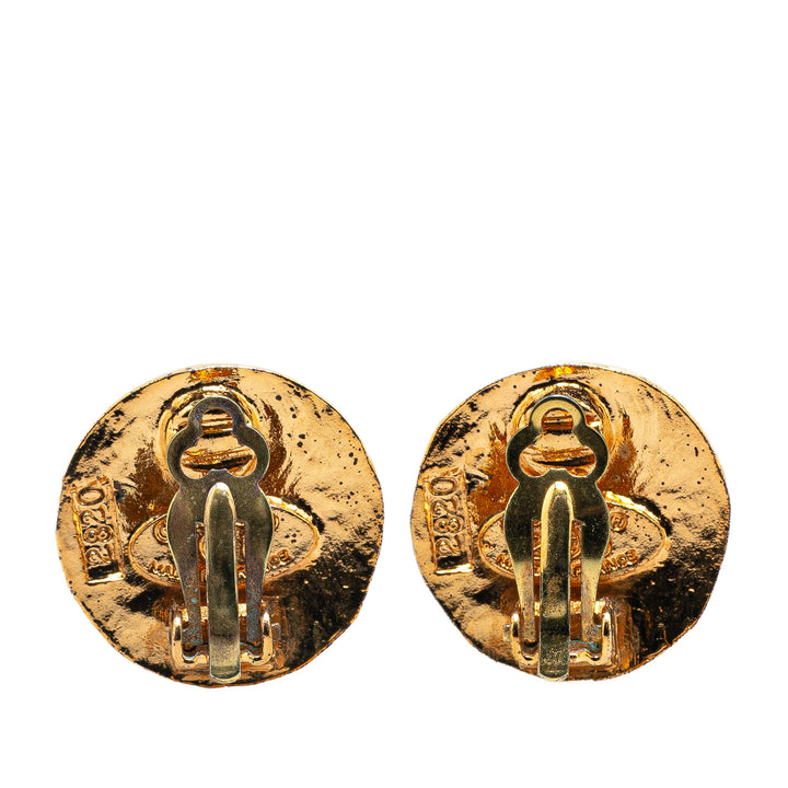 Gold Plated CC Round Clip on Earrings Gold - Gaby Paris