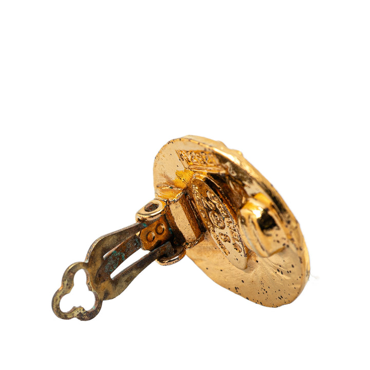 Gold Plated CC Round Clip on Earrings Gold - Gaby Paris