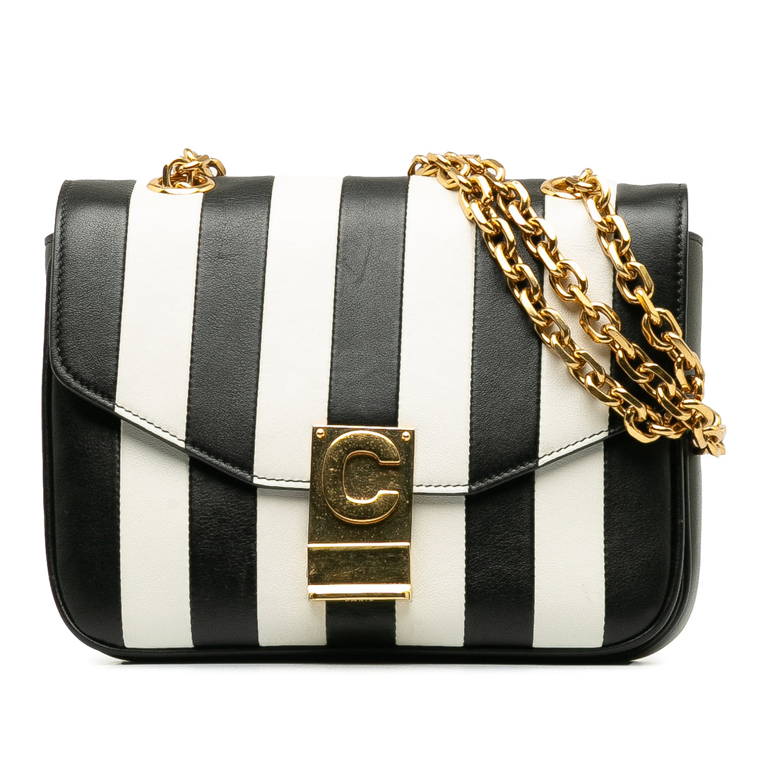 Small C Striped Leather Bag Black - Gaby Paris