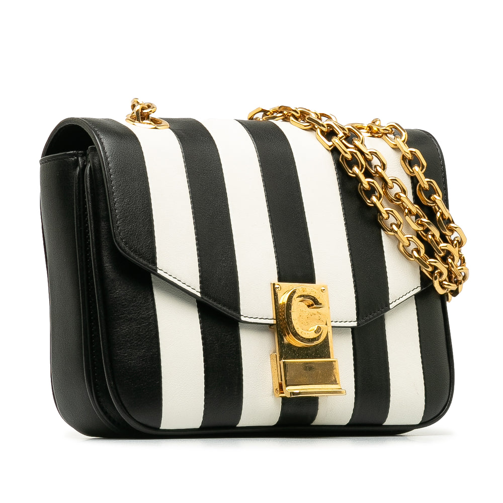 Small C Striped Leather Bag Black - Gaby Paris