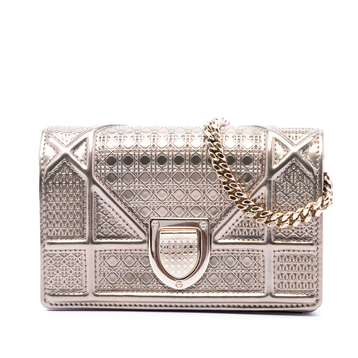 Dior Metallic Cuir verni Microcannage Diorama Wallet on Chain