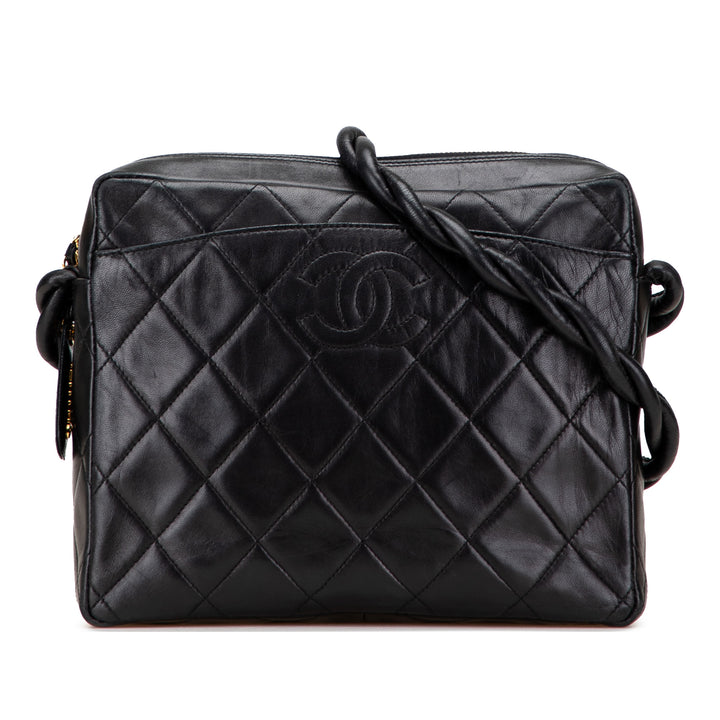 Chanel CC Quilted Cuir d’agneau Twisted Strap Sac porté croisé Noir