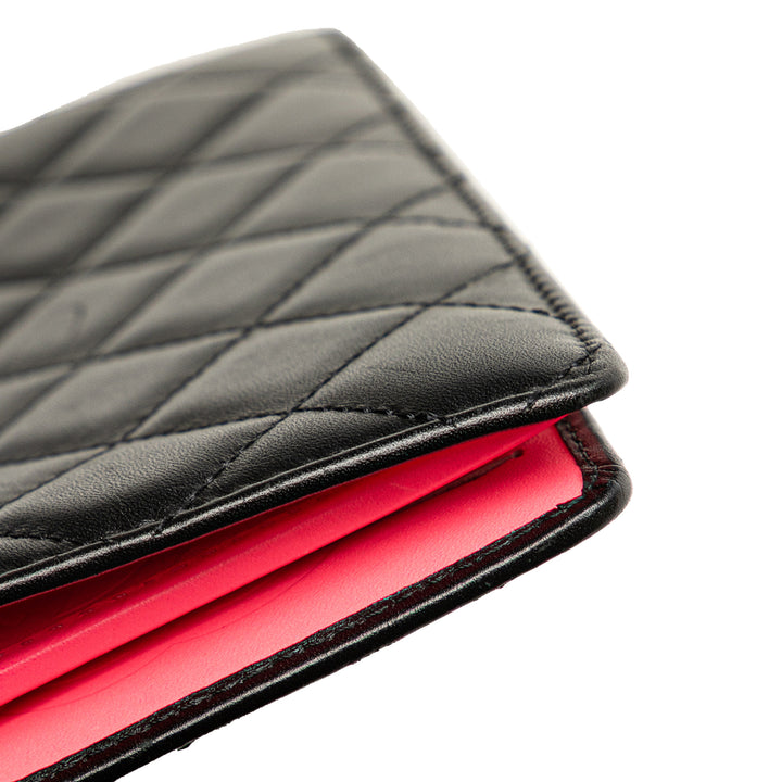 Chanel Quilted Cuir d’agneau Cambon Ligne Bifold Wallet Noir