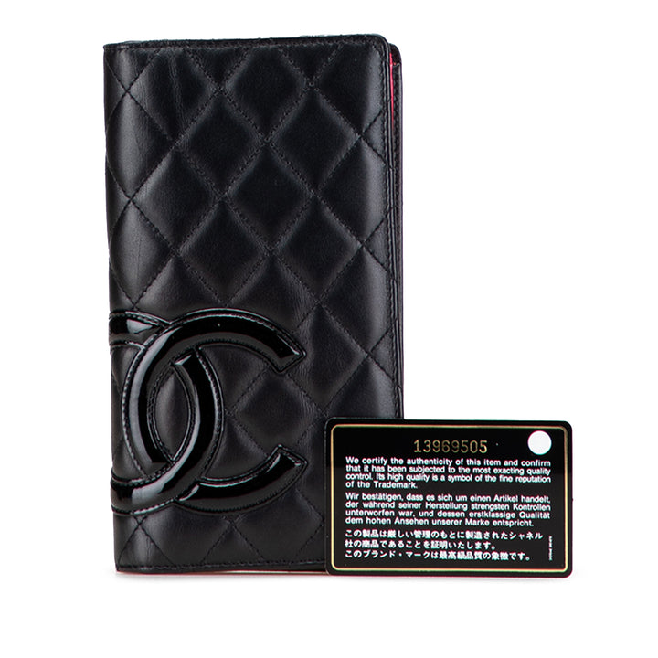 Chanel Quilted Cuir d’agneau Cambon Ligne Bifold Wallet Noir