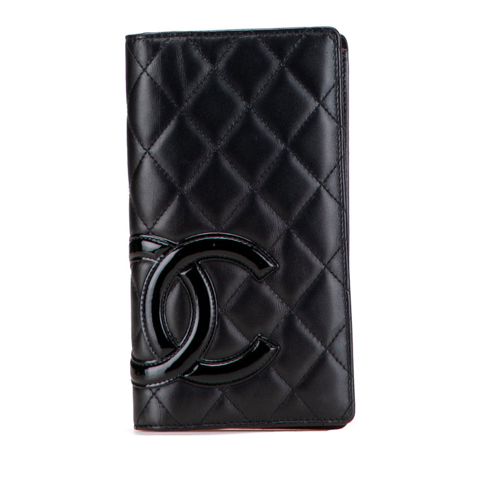 Chanel Quilted Cuir d’agneau Cambon Ligne Bifold Wallet Noir