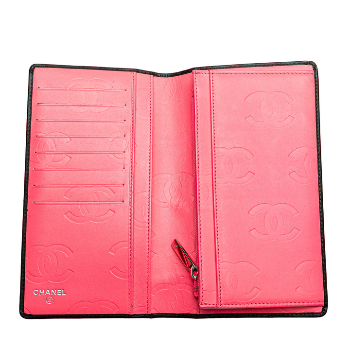 Chanel Quilted Cuir d’agneau Cambon Ligne Bifold Wallet Noir