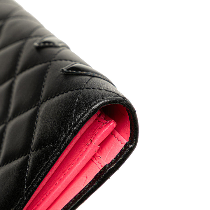 Chanel Quilted Cuir d’agneau Cambon Ligne Bifold Wallet Noir