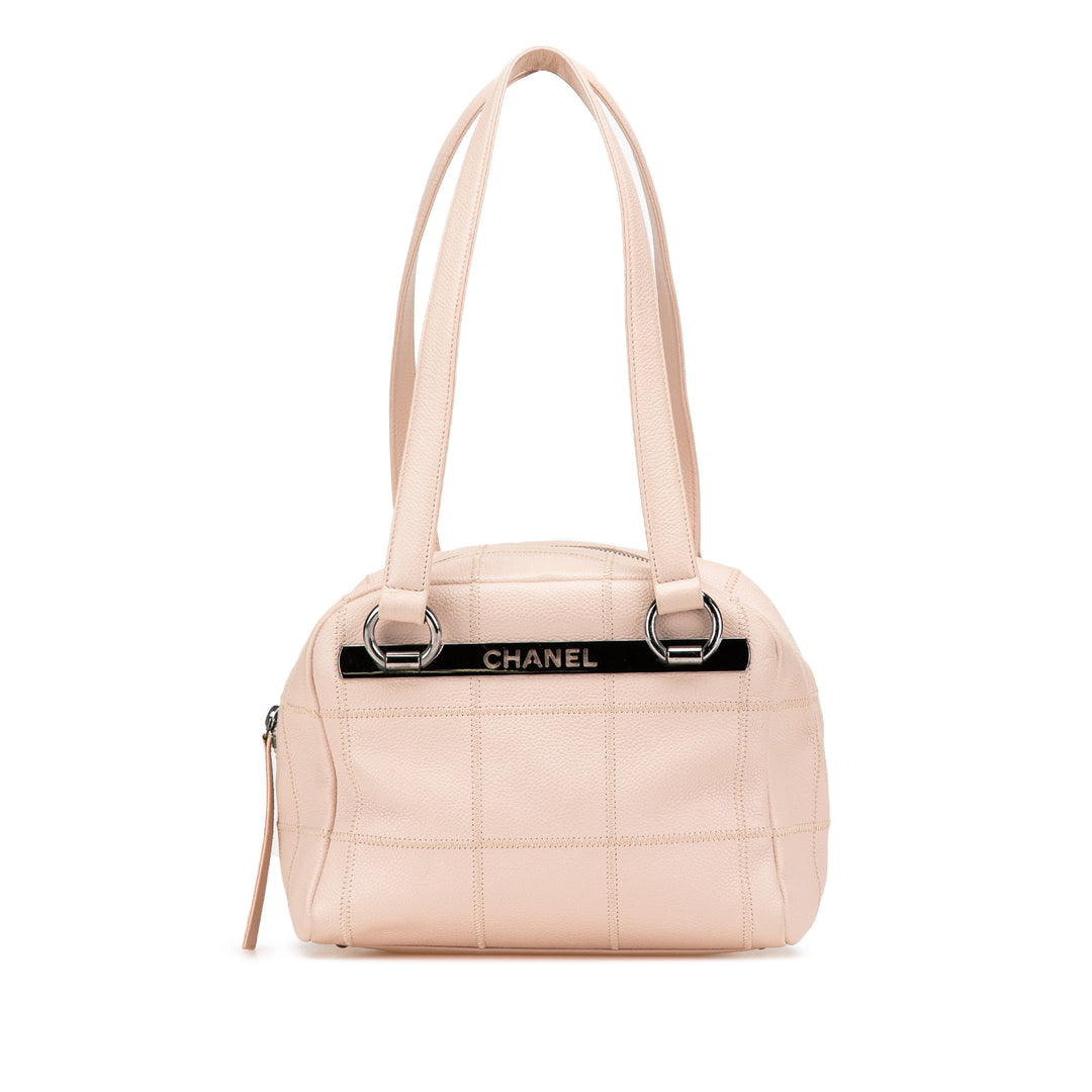 Small Choco Bar Caviar LAX Bowler Bag Brown - Gaby Paris