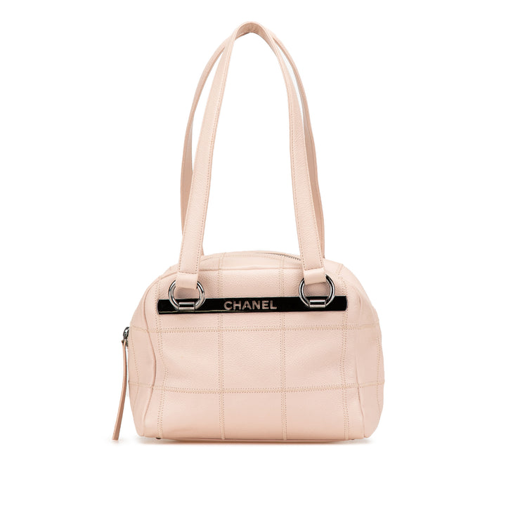 Small Choco Bar Caviar LAX Bowler Bag Brown - Gaby Paris