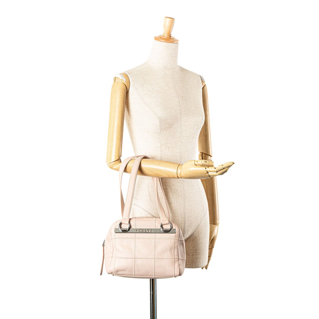 Small Choco Bar Caviar LAX Bowler Bag Brown - Gaby Paris
