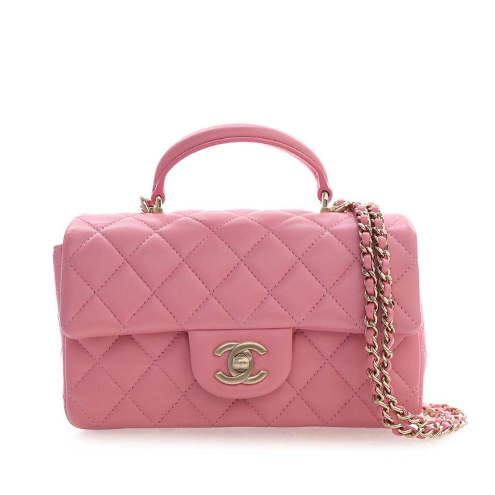 Chanel Mini Rectangular Classic Cuir d'agneau anse supérieure à rabat