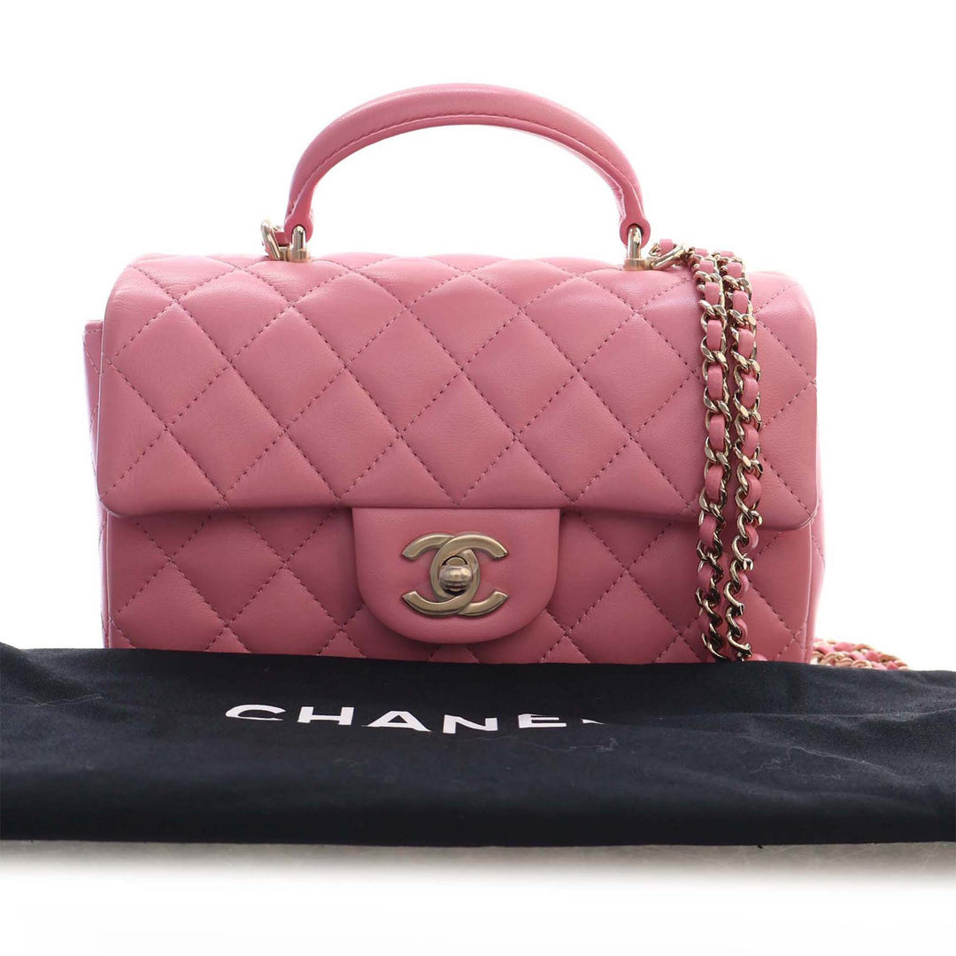 Chanel Mini Rectangular Classic Cuir d'agneau anse supérieure à rabat