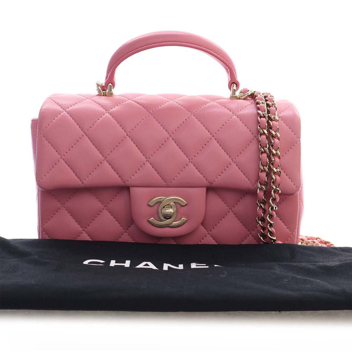 Chanel Mini Rectangular Classic Cuir d'agneau anse supérieure à rabat