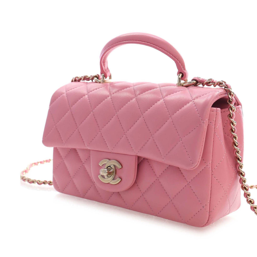 Chanel Mini Rectangular Classic Cuir d'agneau anse supérieure à rabat
