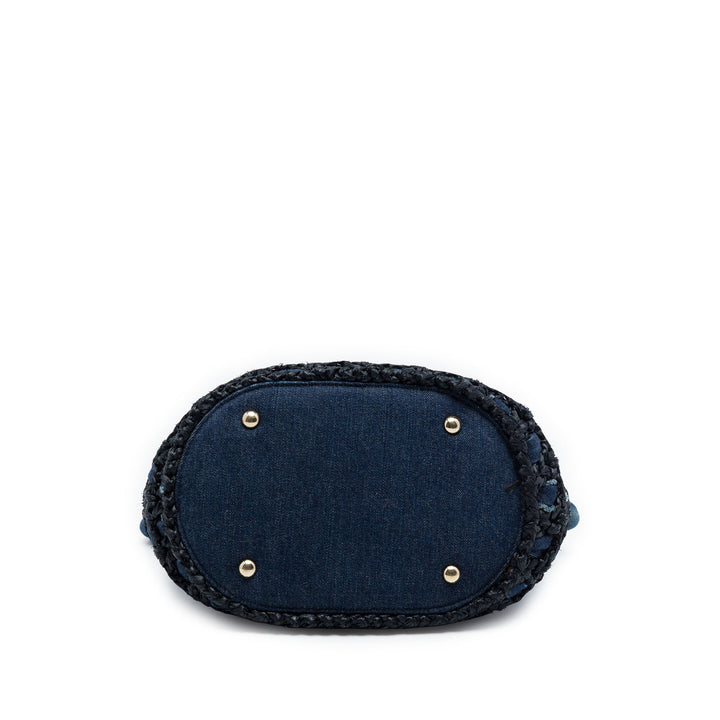 Chanel CC Woven Jean et Raffia Drawstring Bucket Sac