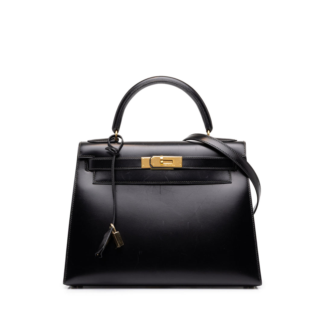 Hermès Box Veau Kelly Sellier 28 Box Noir – vue principale – GABY PARIS