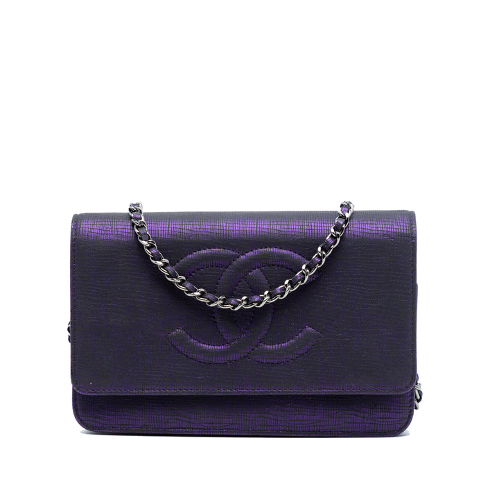 Chanel CC Metallic Crackling Lizard Printed Cuir Wallet on Chain