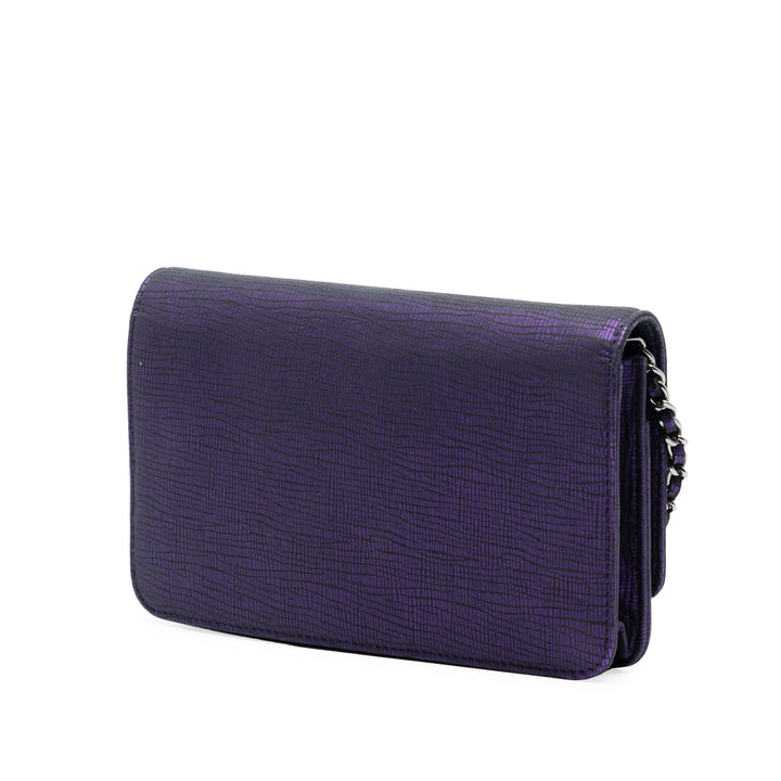 Chanel CC Metallic Crackling Lizard Printed Cuir Wallet on Chain