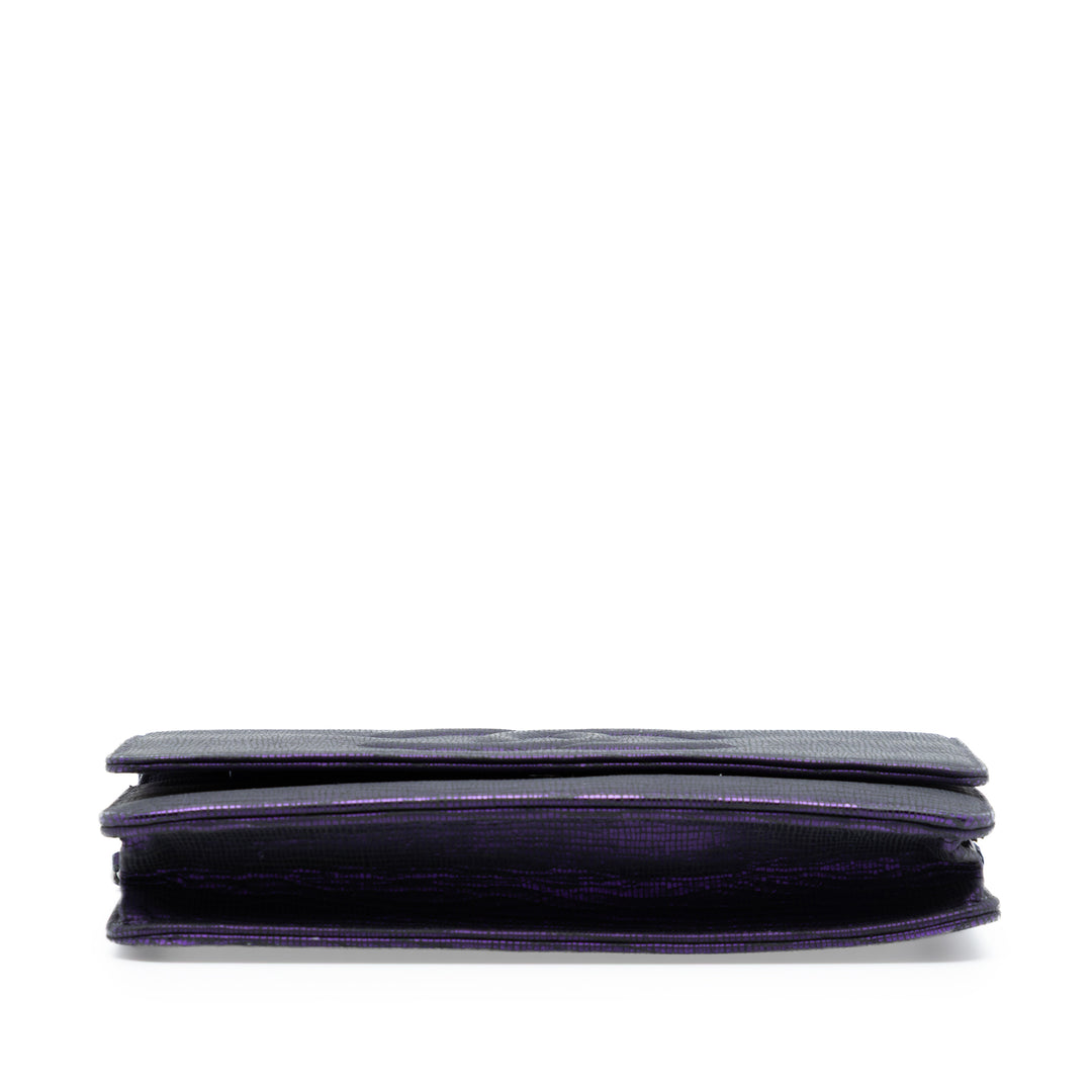 Chanel CC Metallic Crackling Lizard Printed Cuir Wallet on Chain