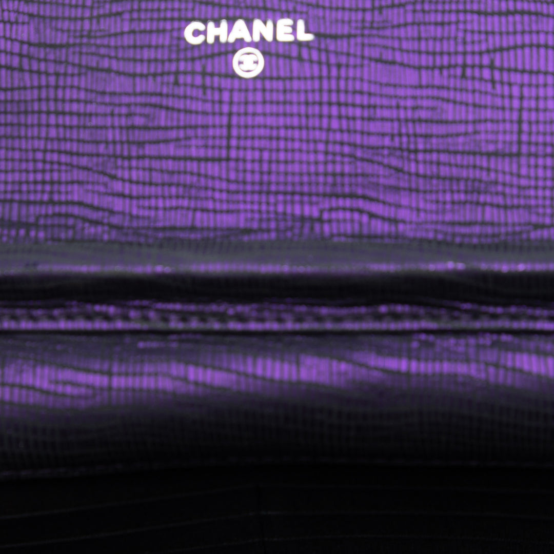 Chanel CC Metallic Crackling Lizard Printed Cuir Wallet on Chain