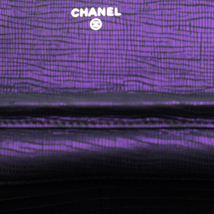 Chanel CC Metallic Crackling Lizard Printed Cuir Wallet on Chain