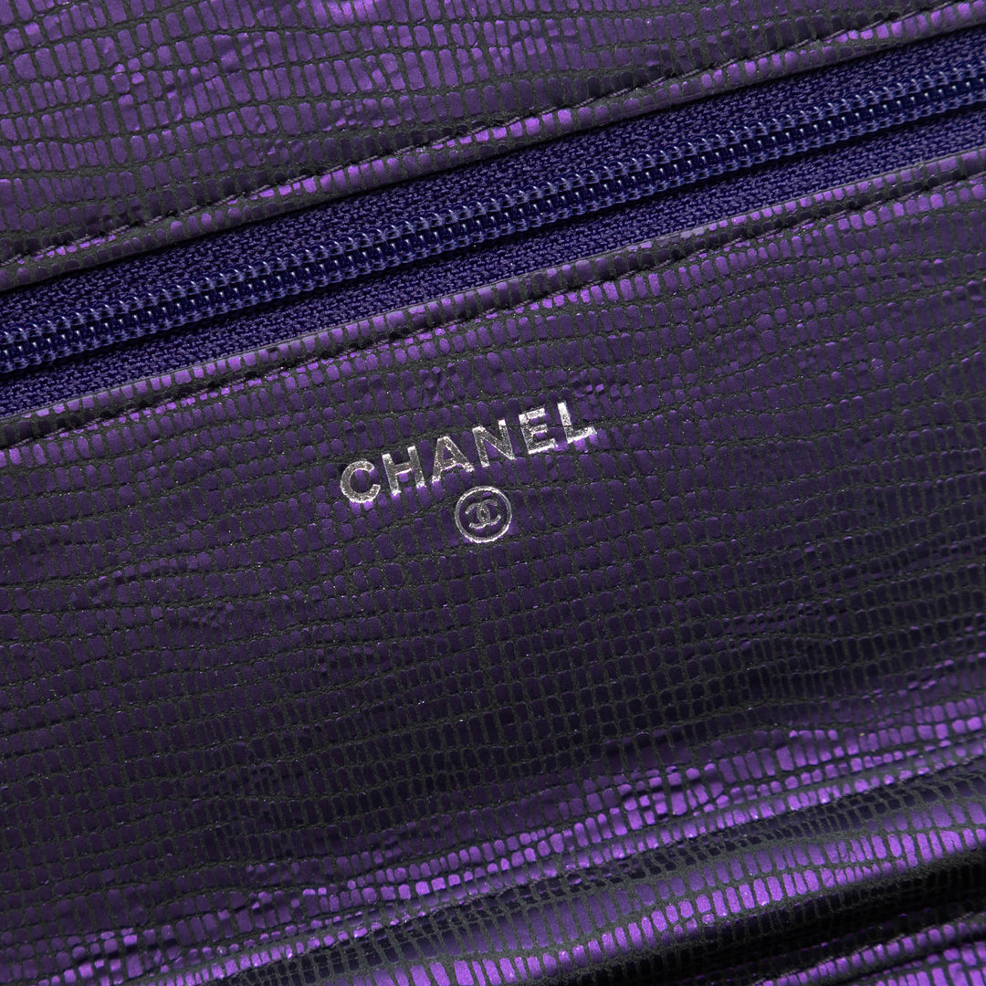 Chanel CC Metallic Crackling Lizard Printed Cuir Wallet on Chain