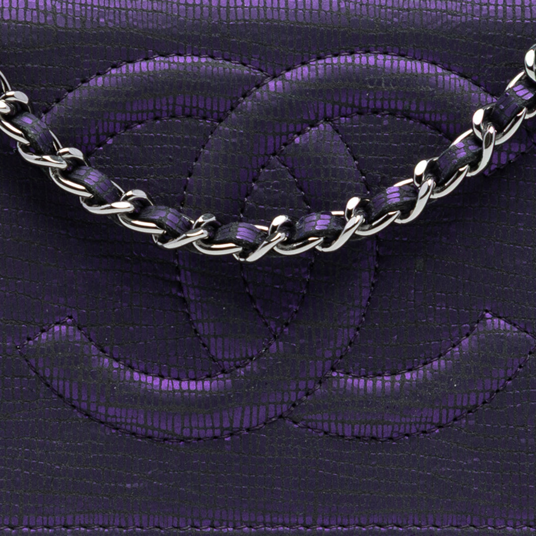 Chanel CC Metallic Crackling Lizard Printed Cuir Wallet on Chain
