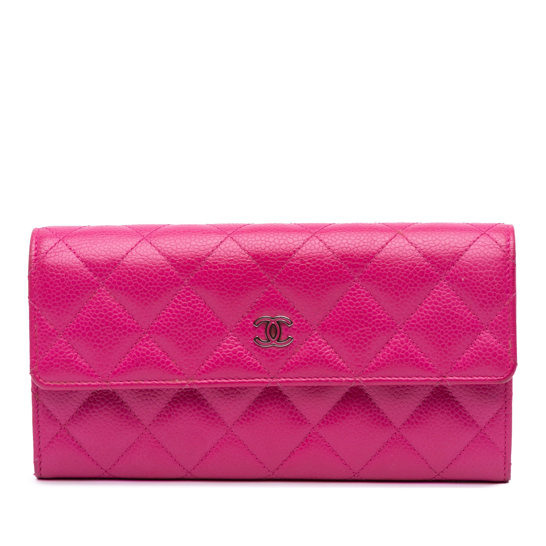 CC Quilted Caviar Long Wallet Pink - Gaby Paris
