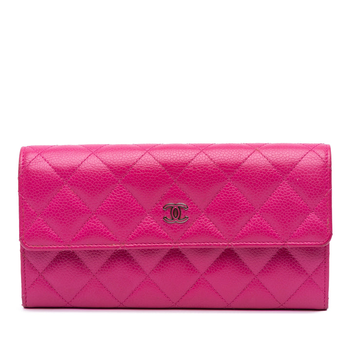CC Quilted Caviar Long Wallet Pink - Gaby Paris
