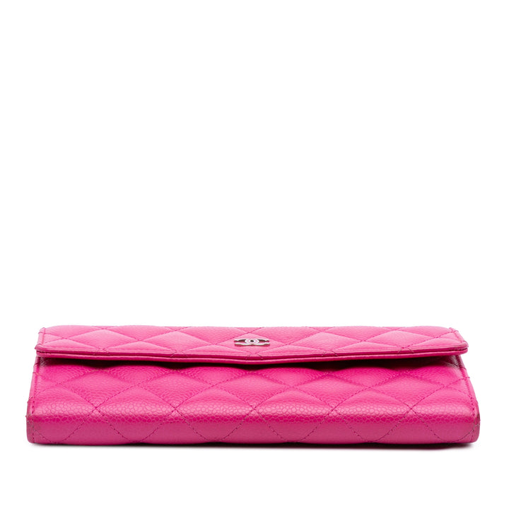 CC Quilted Caviar Long Wallet Pink - Gaby Paris