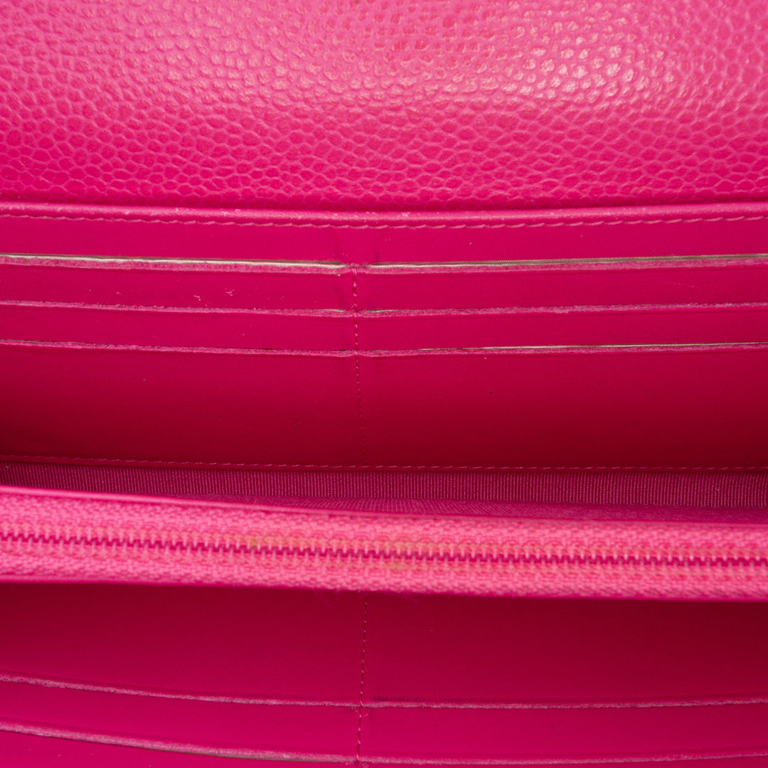CC Quilted Caviar Long Wallet Pink - Gaby Paris