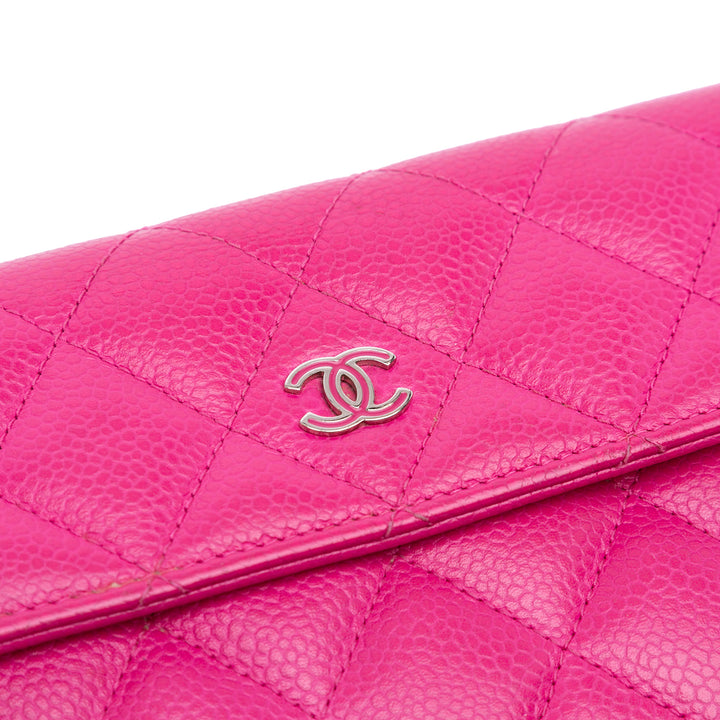 CC Quilted Caviar Long Wallet Pink - Gaby Paris