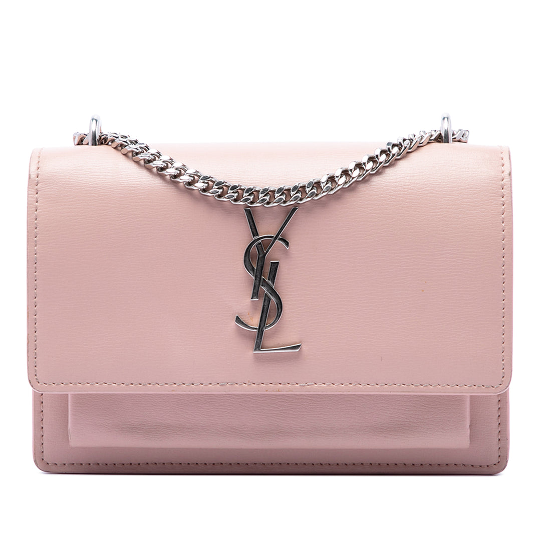 Sunset Wallet on Chain Mini Cuir de veau Rose