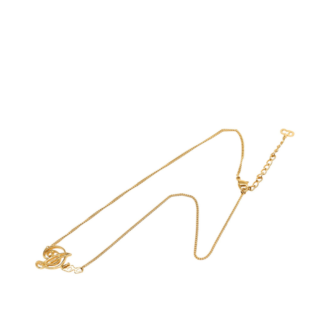 Dior plaqué Cursive Logo Pendant Collier Métal