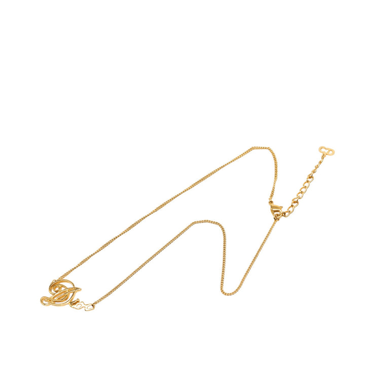 Dior plaqué Cursive Logo Pendant Collier Métal