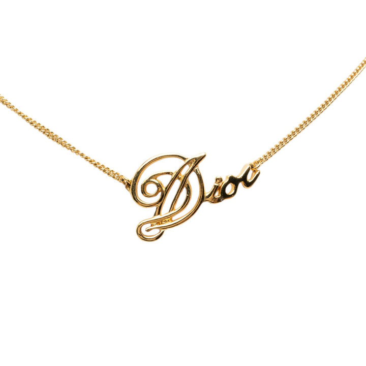 Dior plaqué Cursive Logo Pendant Collier Métal