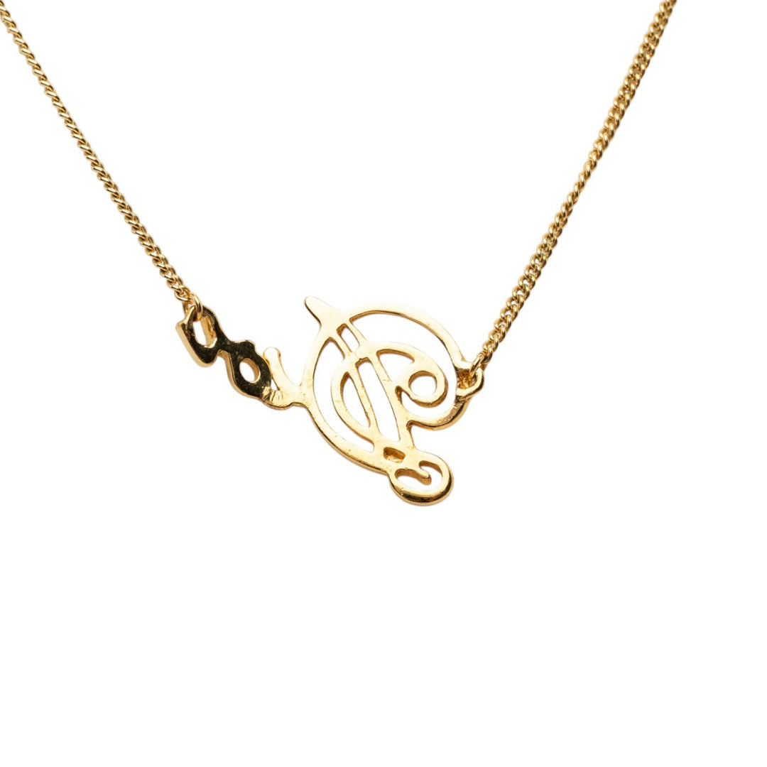 Dior plaqué Cursive Logo Pendant Collier Métal