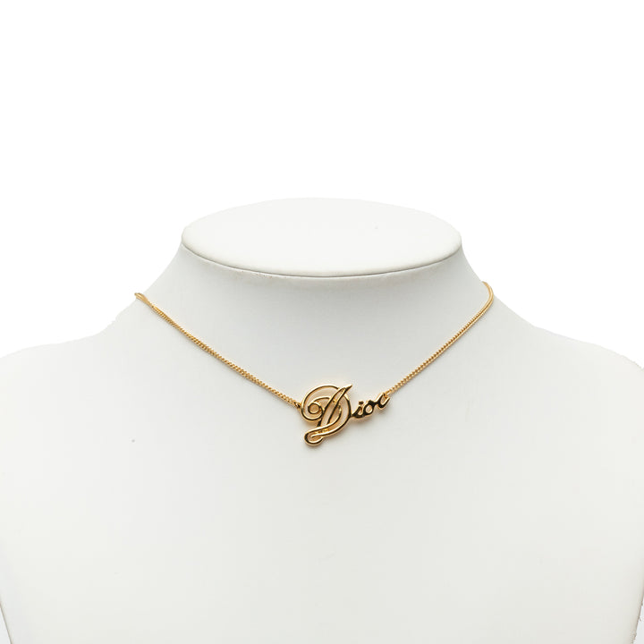 Dior plaqué Cursive Logo Pendant Collier Métal