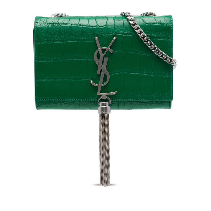 Saint Laurent Croc embossé Kate Pompon Sac Petit Vert – vue principale – GABY PARIS