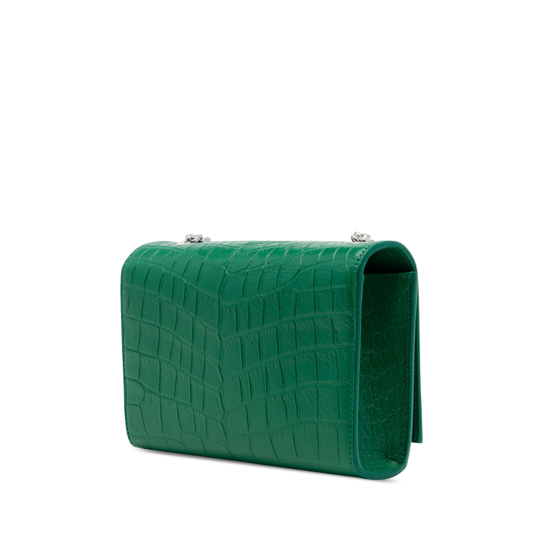 Saint Laurent Croc embossé Kate Pompon Sac Petit Vert – vue 2 – GABY PARIS