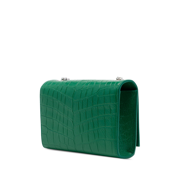 Saint Laurent Croc embossé Kate Pompon Sac Petit Vert – vue 2 – GABY PARIS