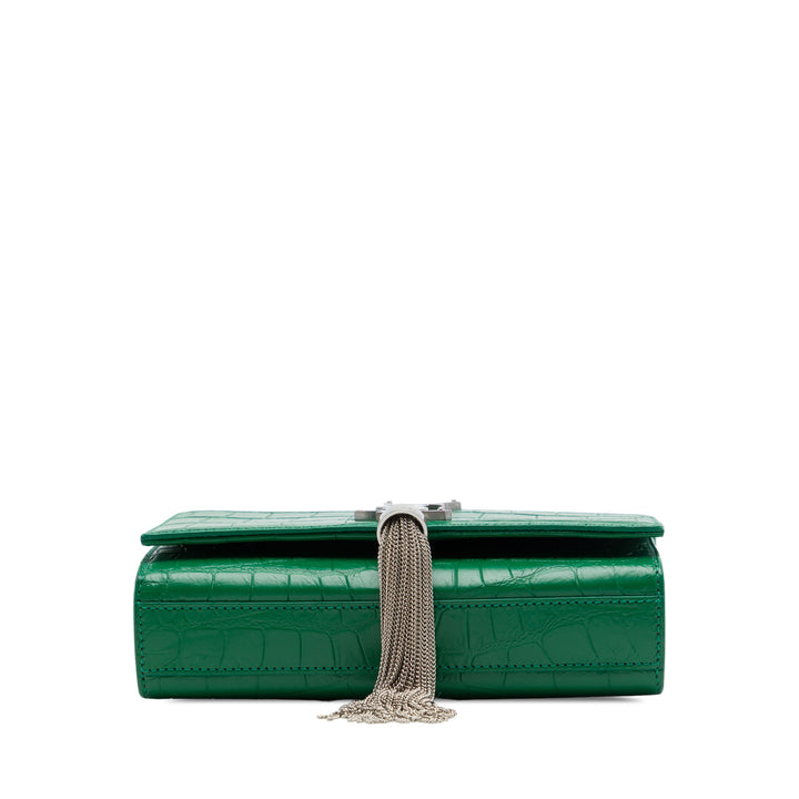Saint Laurent Croc embossé Kate Pompon Sac Petit Vert – vue 3 – GABY PARIS