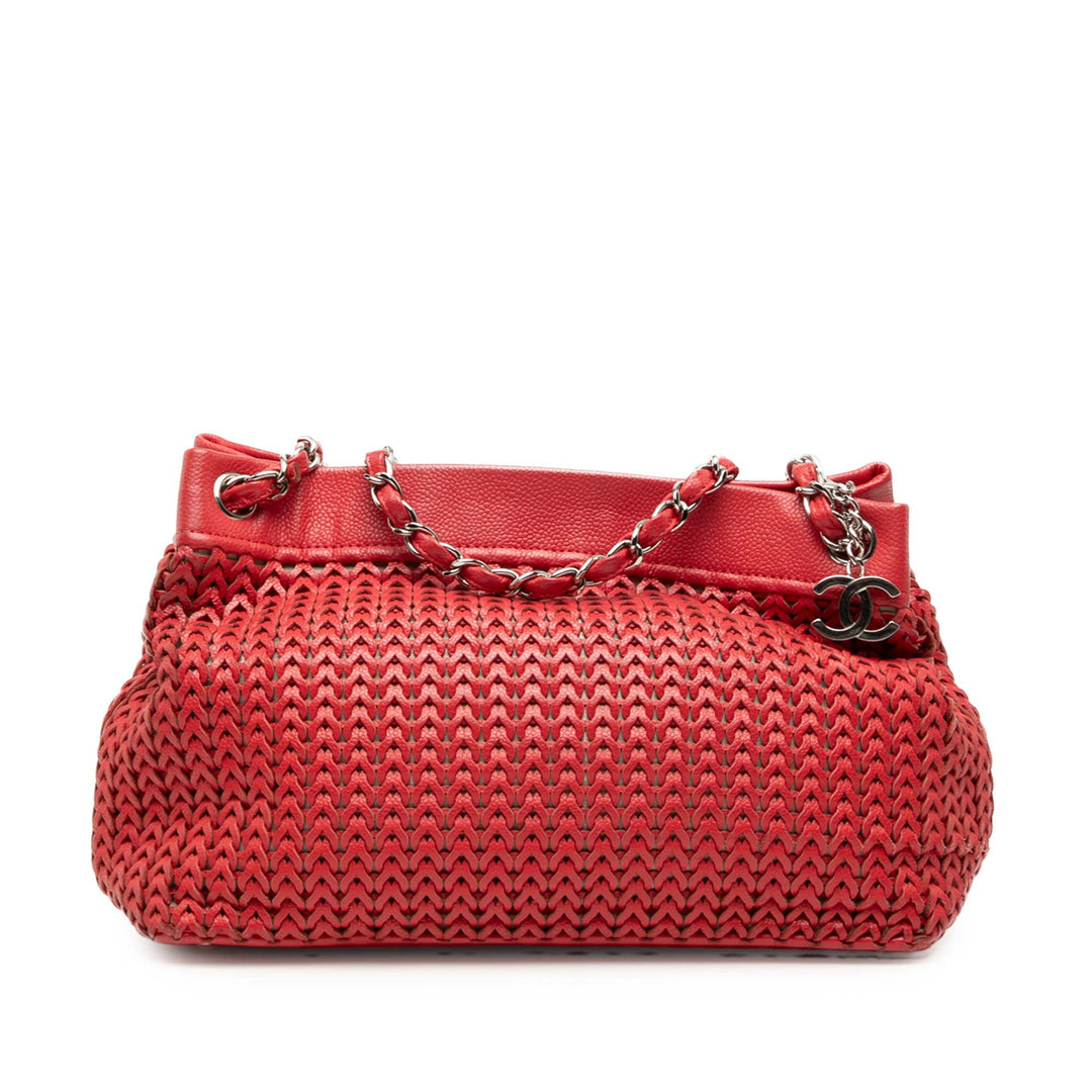 Tissé CC Charm Cabas Cuir caviar Rouge