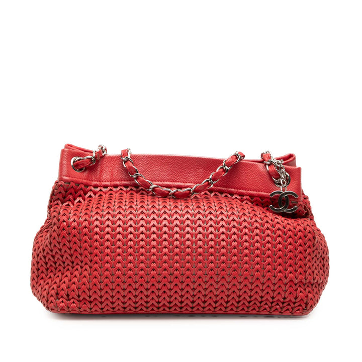 Tissé CC Charm Cabas Cuir caviar Rouge
