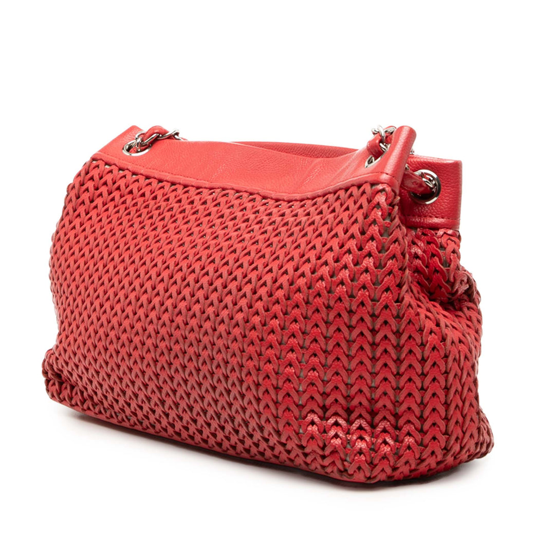Tissé CC Charm Cabas Cuir caviar Rouge