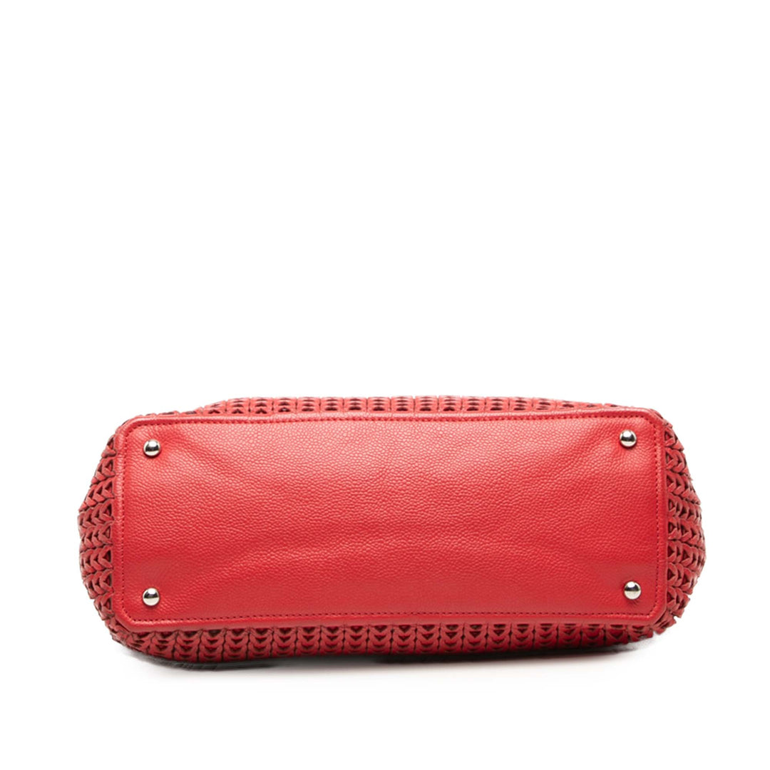 Tissé CC Charm Cabas Cuir caviar Rouge