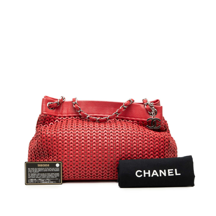 Tissé CC Charm Cabas Cuir caviar Rouge