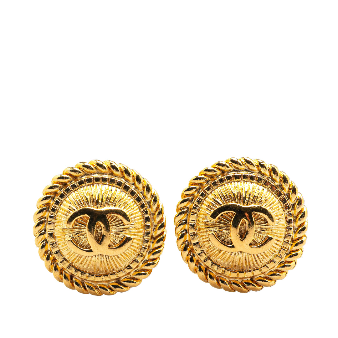 Gold Plated CC Round Clip On Earrings Gold - Gaby Paris