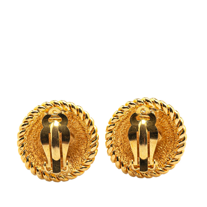 Gold Plated CC Round Clip On Earrings Gold - Gaby Paris